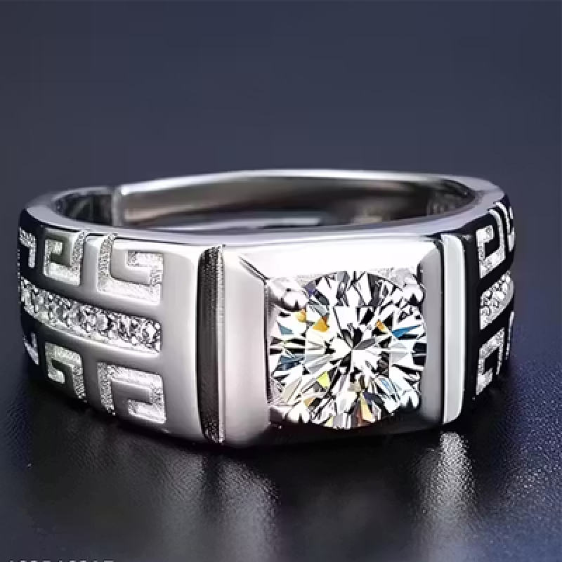 Silver Plated Solitaire Adjustable Ring for Men Stainless Steel
