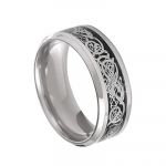 Rings for Men Dragon Celtic Inlay Polish Finish Silver Base Titanium Steel Ring for Men and Boys