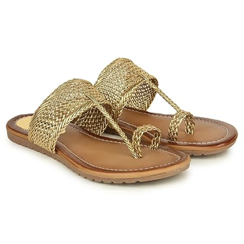 Women’s Kolhapuri Flats – Handwoven Bunai Sandals with Toe Loop