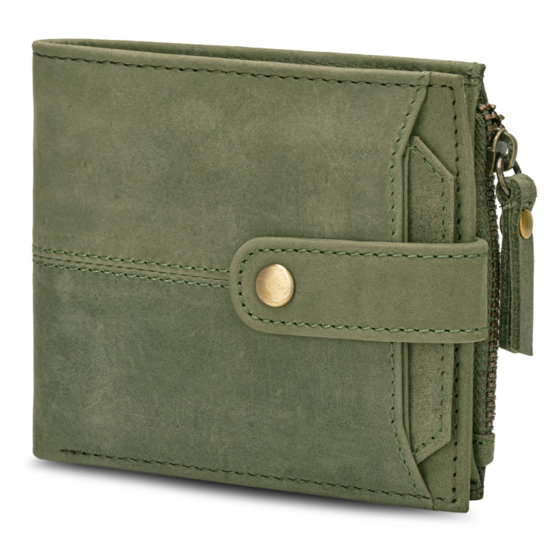 Olive Green Leather Wallet For Men, 2 Card Slot | RFID Wallet