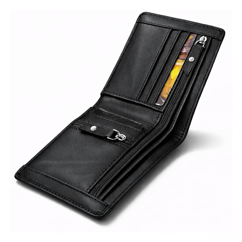 Double Zipper Pu Leather Wallet for Men | 3 Card Slots | 2 Secret Compartments | 2 Currency Compartments | 1 Coin & Zip Pocket