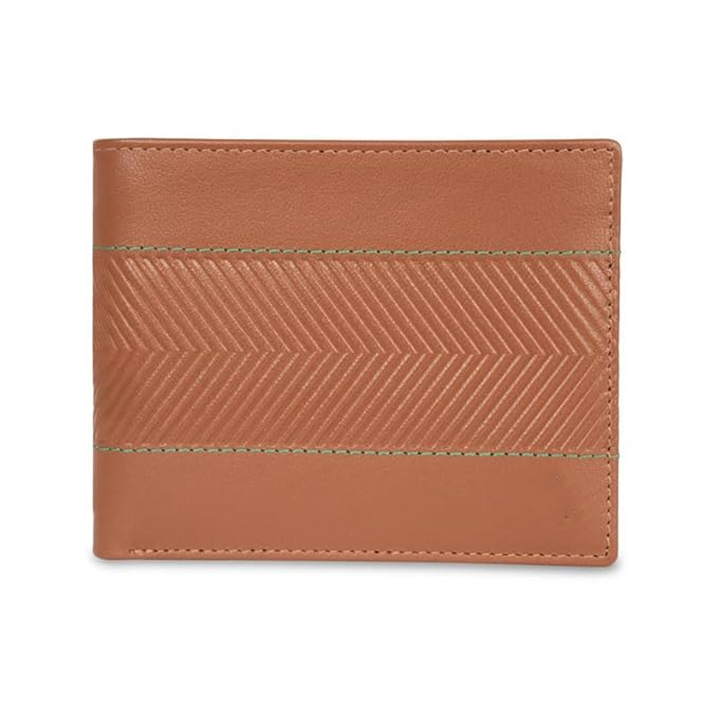Benetton Men RFID Protected Locarno Global Coin Wallet - Tan, No. of Card Slot: 4 | Embossed Global Coin Wallet with Side Closure | Leather