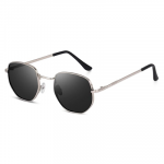 UV Protected Hexagonal Sunglasses for Men and Women (Silver-Black)