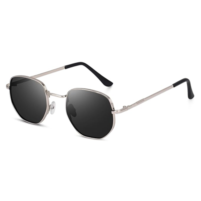 UV Protected Hexagonal Sunglasses for Men and Women (Silver-Black)