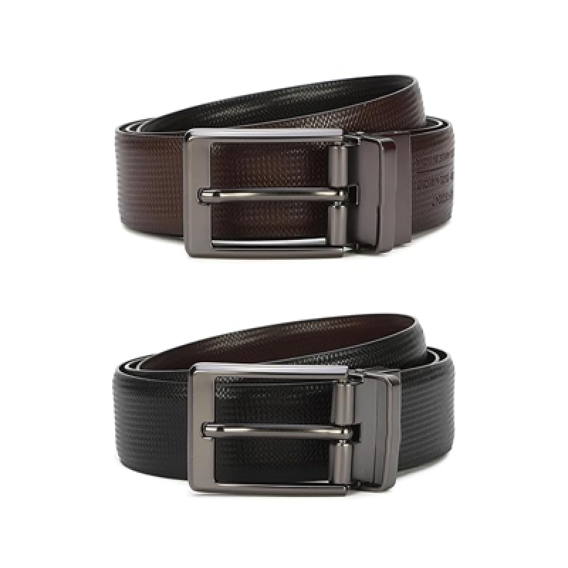 Men's 100% Italian Leather Matt Gun Metal Buckle Formal Reversible Bel