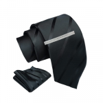 Tie for Men – Striped Silk Neck Ties Set with Cufflinks Flower Pin, Pocket Square & Black Gift Box, Combo Necktie Sets for Office Wear, Formal Suits &