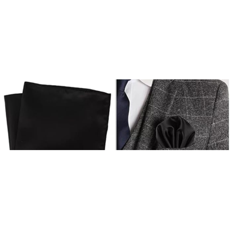 Satin Pocket Squar With Floral Stick Brooch Lapel Pin Boutonniere for Men Women for Office Corporate Party Suit Blazer