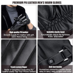 Winter Gloves for Men, PU Leather Fleece Warm Lining Gloves for Riding