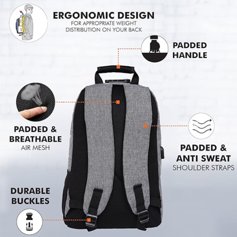 Anti Theft Number Lock Backpack Bag with 15.6 Inch Laptop Compartment, USB Charging Port & Organizer Pocket for Men Women Boys Girls