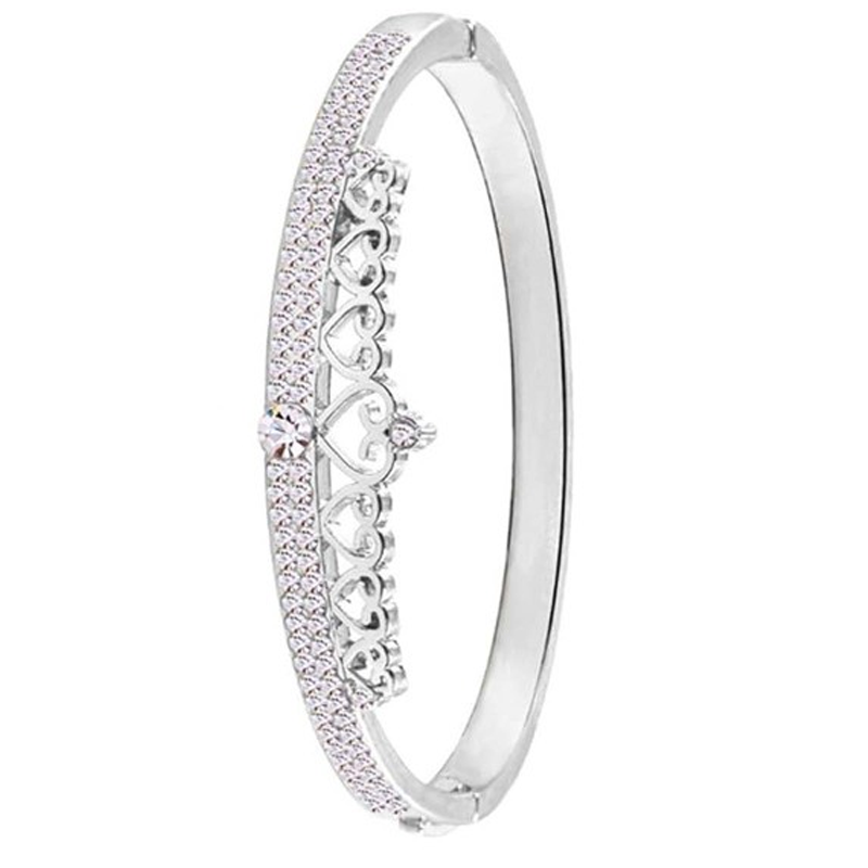 Silver-Plated Cubic Zirconia Studded Cuff Bracelet