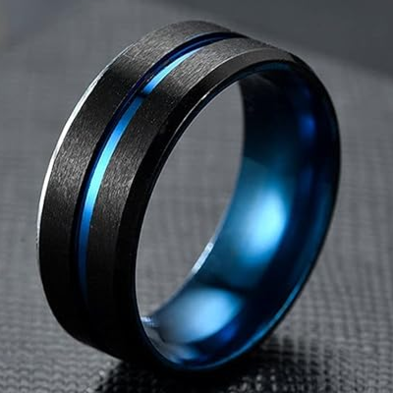 Rings for Men Combo of 2 Pcs Rings Stainless Steel Blue Black Band Finger Ring