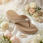 Women Elegant Embellished Shimmery Wedding T-Strap Flat Slip On Slippers