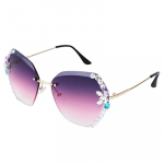 Sunglasses for Women – UV400 Protection, Rimless Flower Diamond-Cut Lens, Trendy Driving Shades for Women (Oversized)