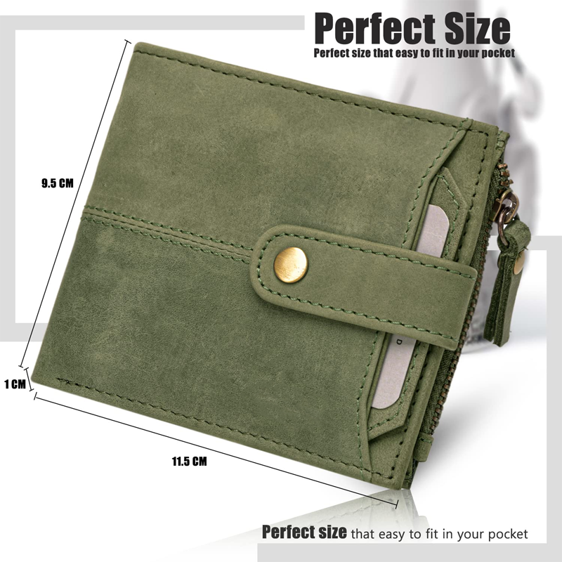 Olive Green Leather Wallet For Men, 2 Card Slot | RFID Wallet