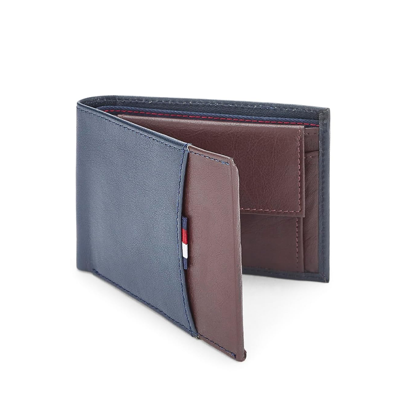 Men's Global Coin Wallet Mudcreek - Navy+Wine | 1 Coin Pocket | 2 Compartments | 4 Cards Slots | Stylish Men's Leather Wallet