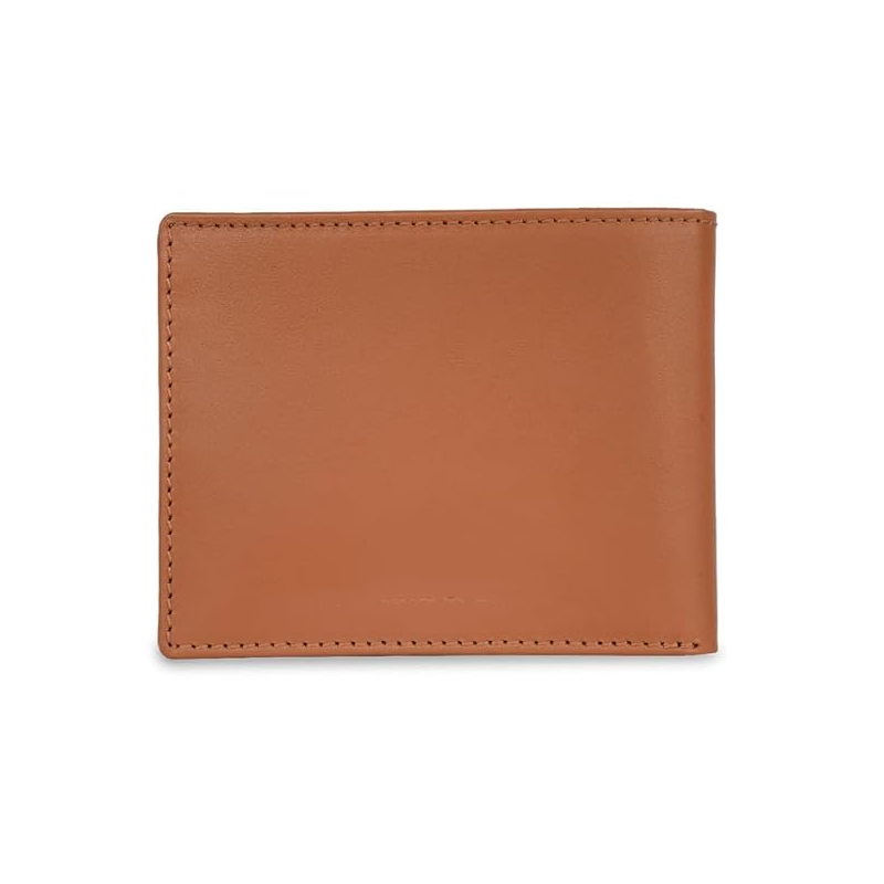 Benetton Men RFID Protected Derwent Slimfold Wallet - Tan+Brown, No. of Card Slot: 8 | Tape Inlayed Slimfold Wallet with Side Closure | Leather
