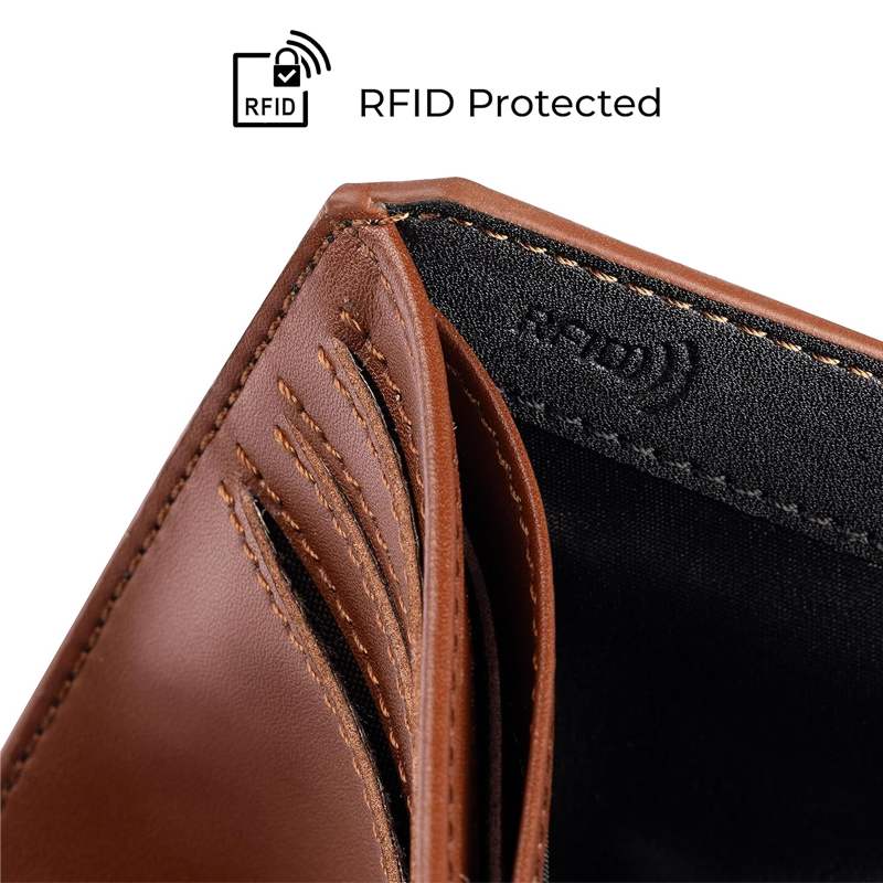 Bifold Wallet for Men | RFID Blocking Faux Leather Wallet | Minimalist Mens Wallet with 6 Card Slots & 2 Hidden Cash Pockets | Premium