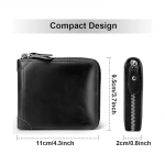Mens Genuine Leather Zipper Wallet RFID Secure Large Capacity Double Fold Multi-Card Leather Wallets for Men and Coin Purse (Black)
