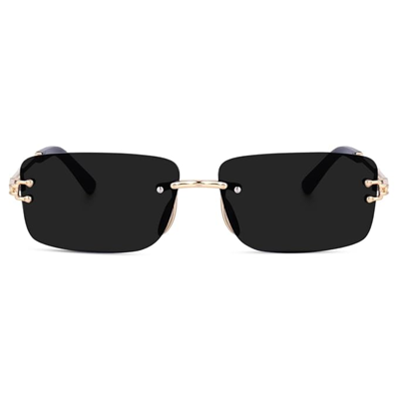 UV Protected Retro Rectangular Rimless Sunglasses for Men and Women