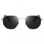 UV Protected Hexagonal Sunglasses for Men and Women (Silver-Black)