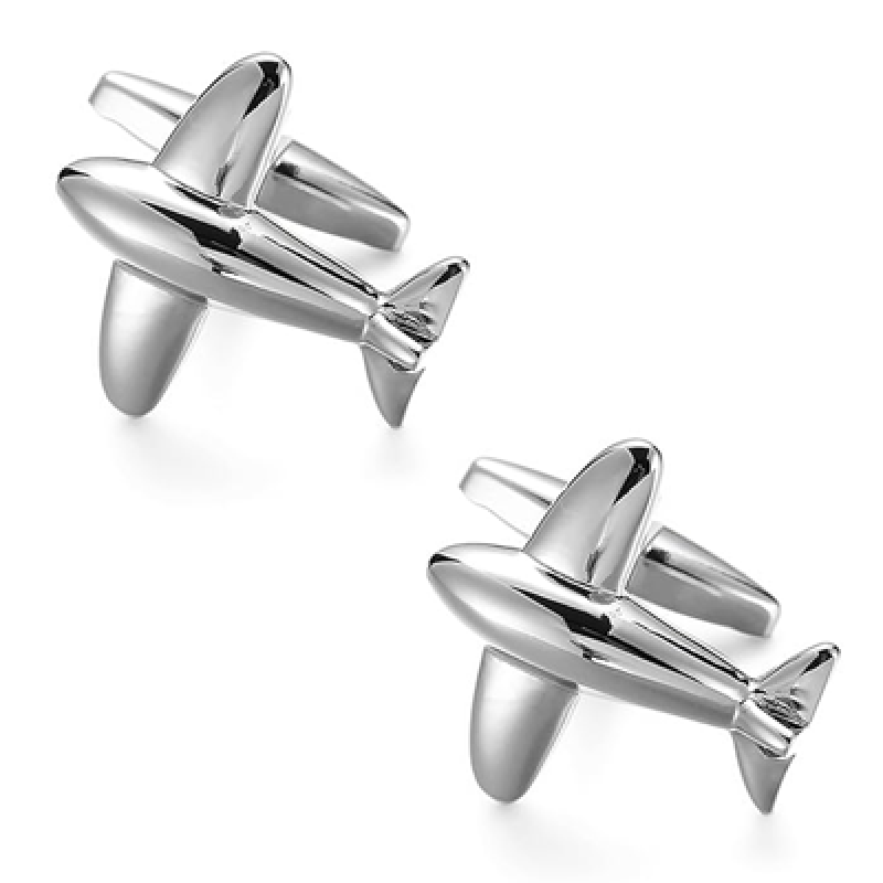 Silver Plated Airplane Plane Jet Pilot Pair Cufflinks for Men Boys Buisness Gift