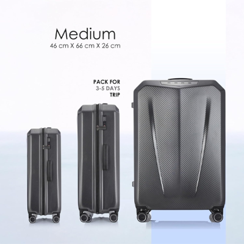 Gallardo Medium Size Carbon Fibre Hard Trolley Bag Polycarbonate Antiscratch Travel Suitcase with 8 Silent Wheels