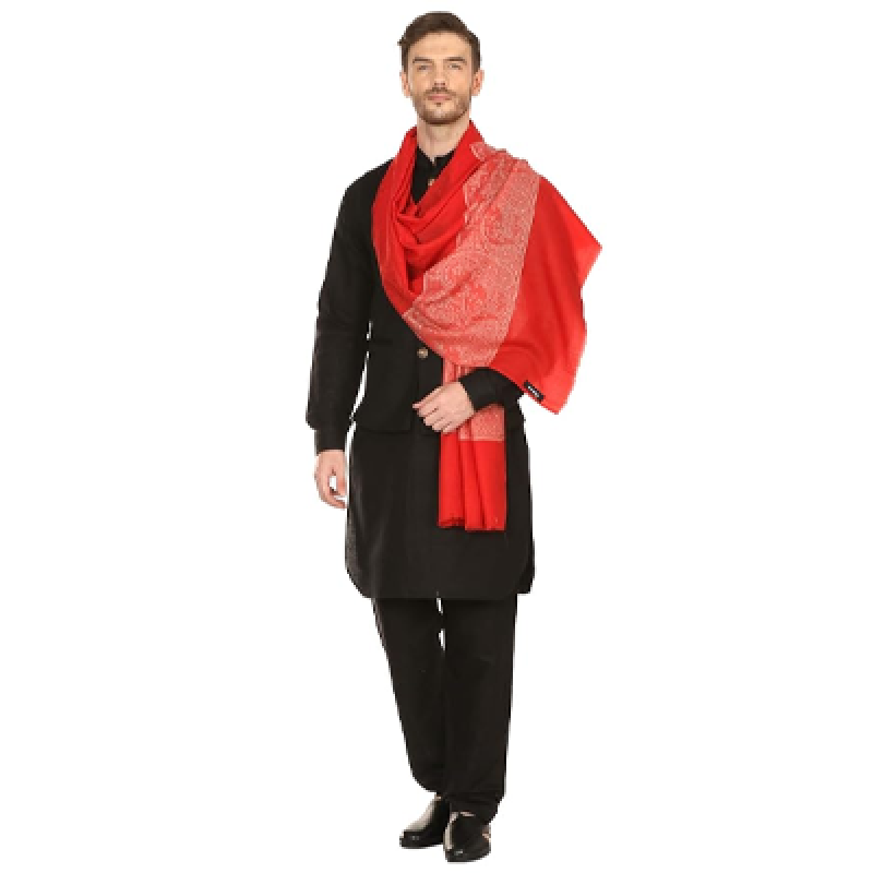 Woven Mens Fine Wool Stole, Check-Stipe Design, Mens Muffler, Warm Cashmere Feel