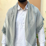 Keffiyeh Checkered Scarf, Grey and White, Tassel Detail, Unisex Arab Shemagh Wrap