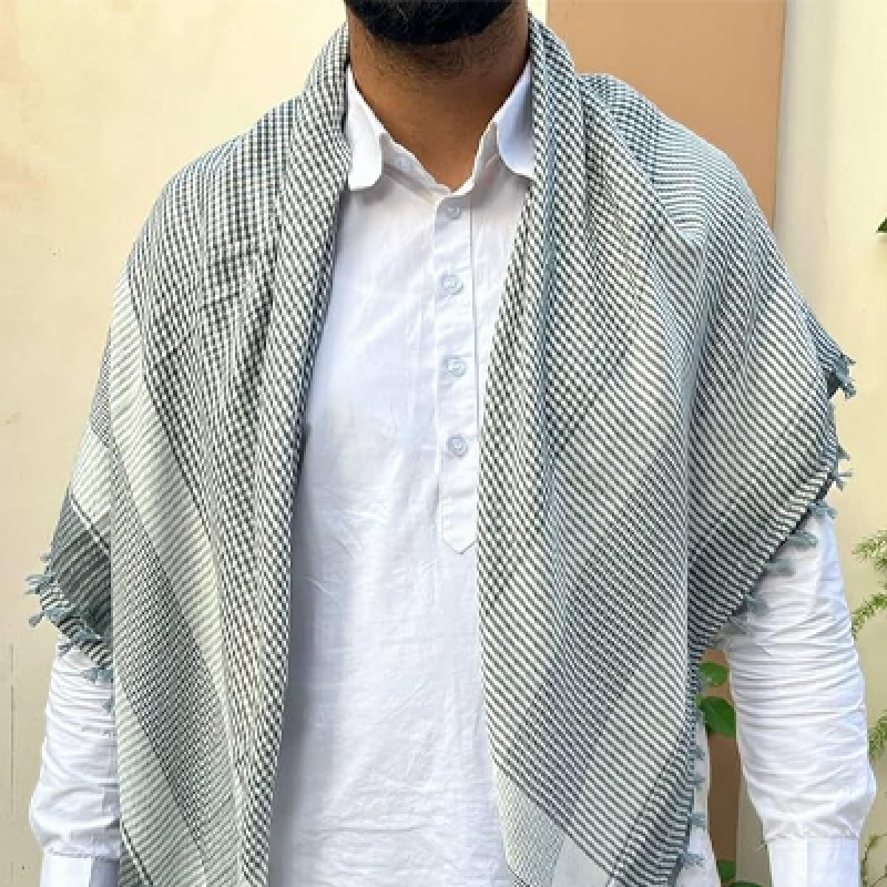 Keffiyeh Checkered Scarf, Grey and White, Tassel Detail, Unisex Arab Shemagh Wrap