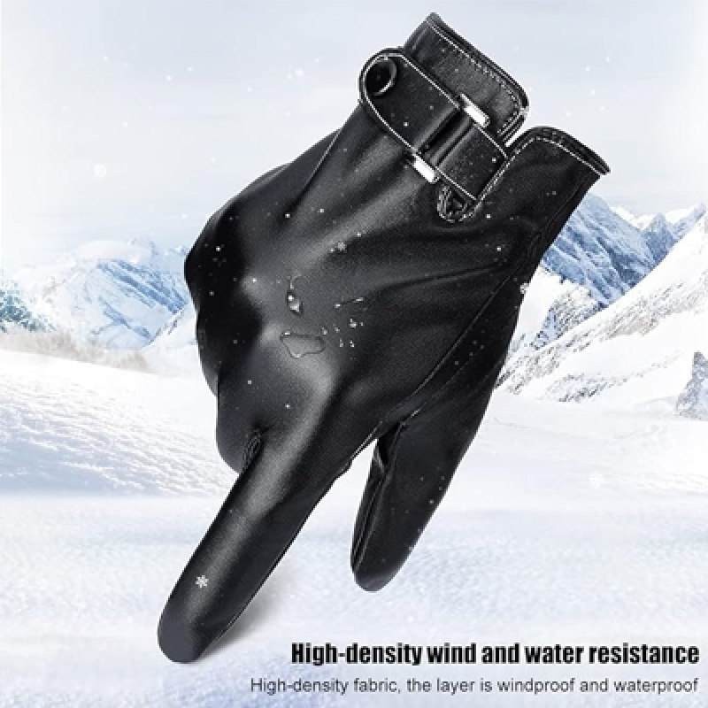 Winter Gloves for Men, PU Leather Fleece Warm Lining Gloves for Riding