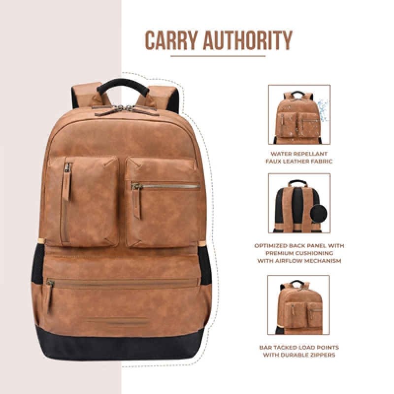 18"/26L Medium Faux Leather Water Resistant Laptop Backpack/Casual Bag