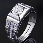 Silver Plated Solitaire Adjustable Ring for Men Stainless Steel