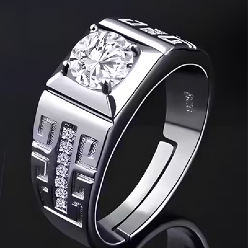 Silver Plated Solitaire Adjustable Ring for Men Stainless Steel