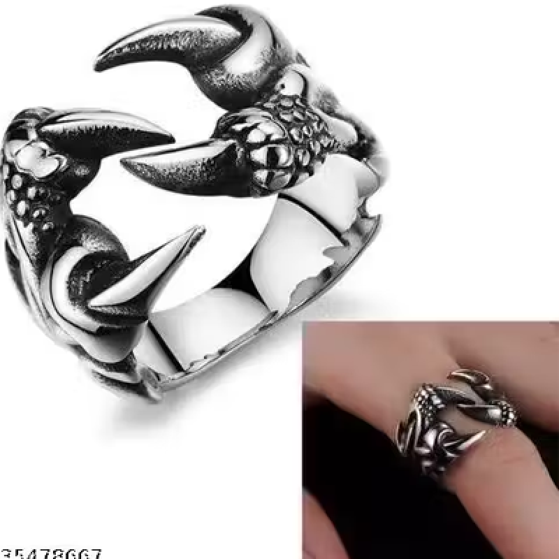 Stainless Steel Vintage Gothic Dragon Claw Biker Ring for Men