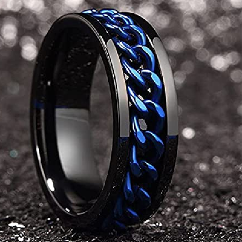 Rings for Men Combo of 2 Pcs Rings Stainless Steel Blue Black Band Finger Ring