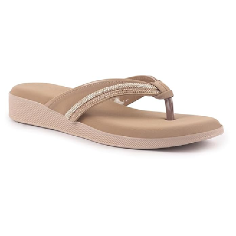 Women Elegant Embellished Shimmery Wedding T-Strap Flat Slip On Slippers