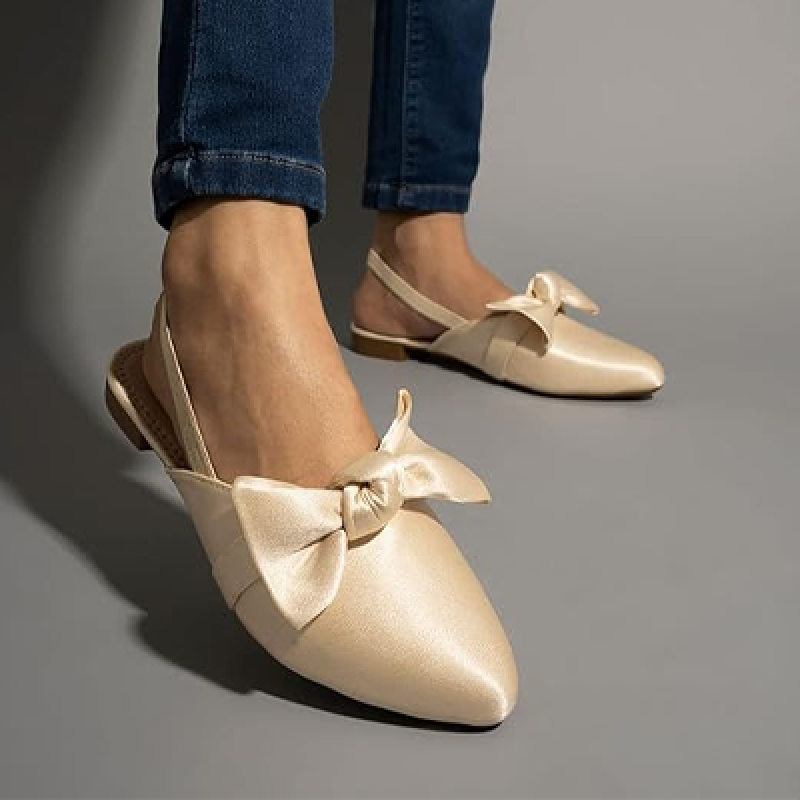 Women’s Flat Sandals – Stylish Slingback Slip-On Bally with Bow Design, Comfortable Casual & Party Footwear