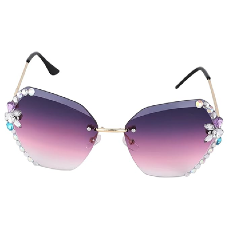 Sunglasses for Women – UV400 Protection, Rimless Flower Diamond-Cut Lens, Trendy Driving Shades for Women (Oversized)