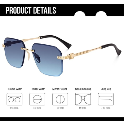UV Protected Square Rimless Sunglasses