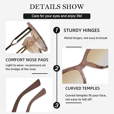 Oversized Cateye Sunglasses for Women Sun Protection Stylish Square Frame Ladies Shades Eyewaer