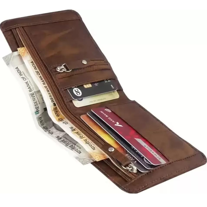 Double Zipper Pu Leather Wallet for Men | 3 Card Slots | 2 Secret Compartments | 2 Currency Compartments | 1 Coin & Zip Pocket