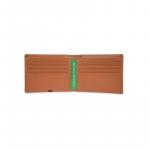 Benetton Men RFID Protected Derwent Slimfold Wallet - Tan+Brown, No. of Card Slot: 8 | Tape Inlayed Slimfold Wallet with Side Closure | Leather