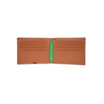 Benetton Men RFID Protected Derwent Slimfold Wallet - Tan+Brown, No. of Card Slot: 8 | Tape Inlayed Slimfold Wallet with Side Closure | Leather