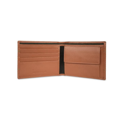 Benetton Men RFID Protected Locarno Global Coin Wallet - Tan, No. of Card Slot: 4 | Embossed Global Coin Wallet with Side Closure | Leather