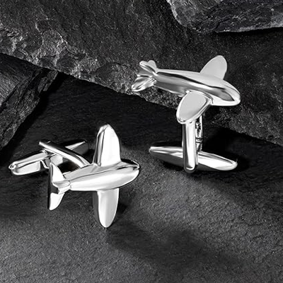 Silver Plated Airplane Plane Jet Pilot Pair Cufflinks for Men Boys Buisness Gift