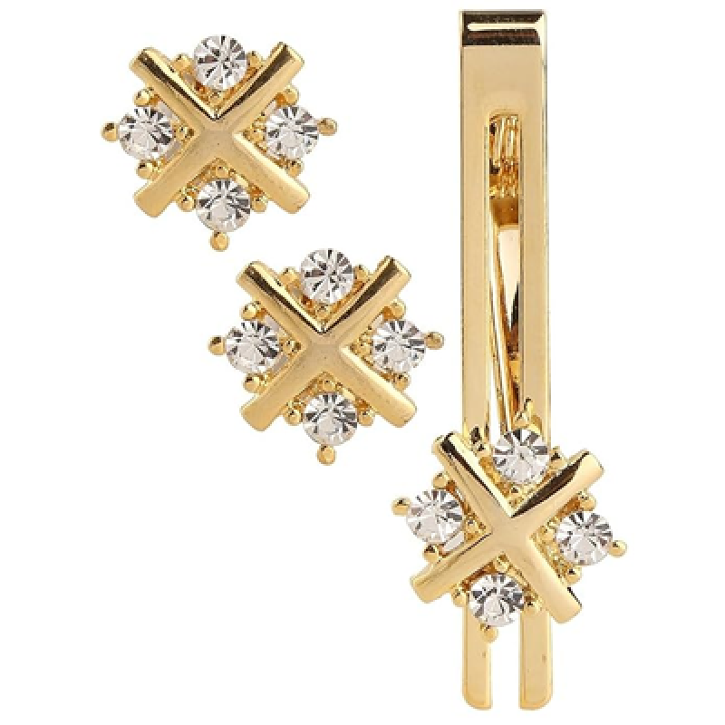 Men Jewellery Cufflinks Set Diamonds Crystals Tie pin for Men in a Gift Box Valentines Day Gifts for Men Golden Cufflink
