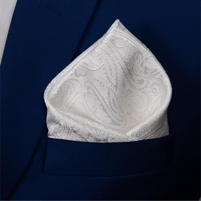 Men's White Paisley Pocket Square