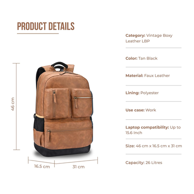 18"/26L Medium Faux Leather Water Resistant Laptop Backpack/Casual Bag