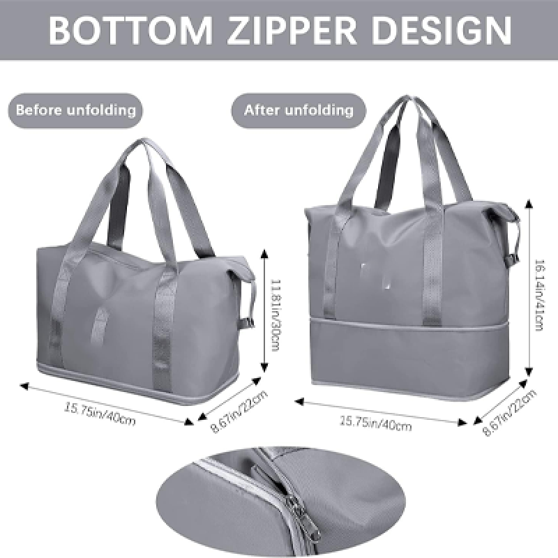 Nylon 41 Cms Imported Foldable Travel Duffle Bag for Women, Expandable Lightweight Waterproof Carry Weekender Overnight Luggage Bag (Grey)