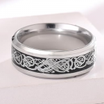 Rings for Men Dragon Celtic Inlay Polish Finish Silver Base Titanium Steel Ring for Men and Boys